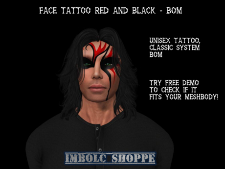Second Life Marketplace - Tattoo for face in black and red, face